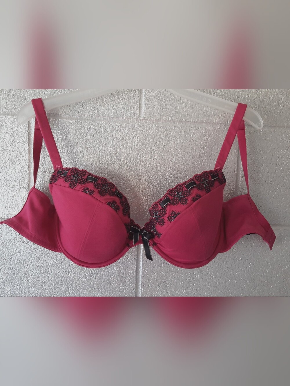 Cleo by Panache Penny Fuschia Lace-Trim Plunge Bra with Black Accents Size 30G